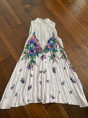 Free People White Lace-Back Floral Sundress